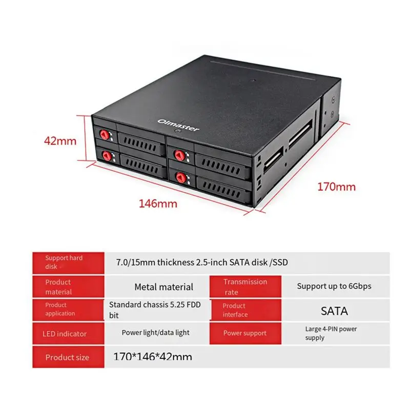 A40I 4베이 2.5인치 SATA SSD HDD 인클로저 모바일 랙/인클로저 하드 디스크 인클로저 랙 5.25 드라이브용 데이터 저장 장치