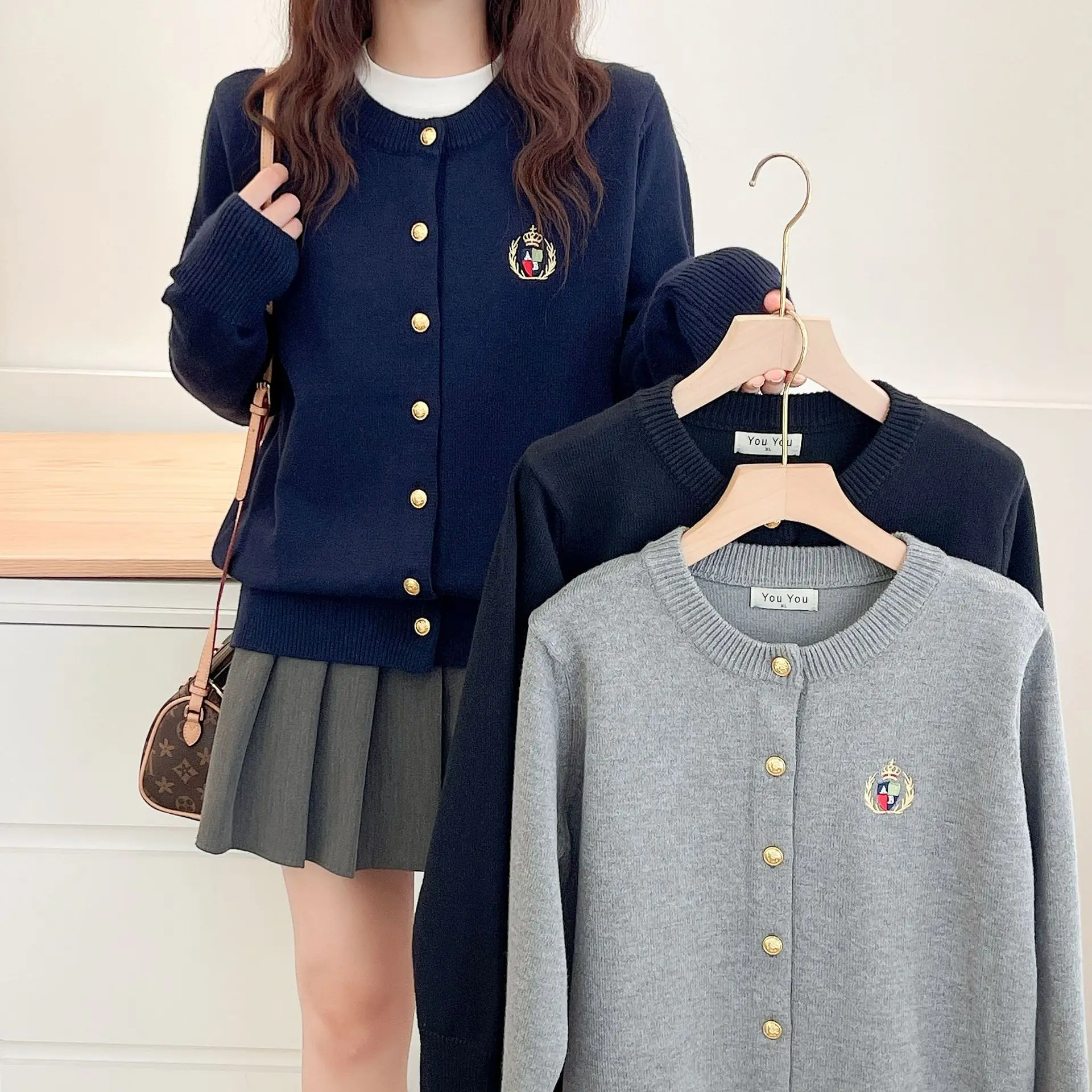 Spring Autumn Embroidery Knitted Long Sleeve Knitted Cardigan PLUS Size Women's Sweater Coat 3028