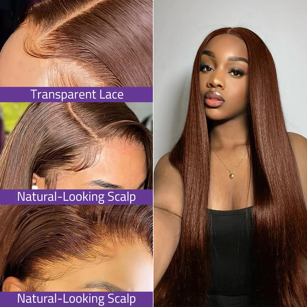 30 40 Inch Straight Chocolate Brown 13x6 Hd Lace Frontal Wigs PrePlucked #4 Colored Brazilian Wigs For Black Women 200 Density 3