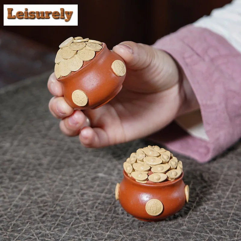 2pc/lot Yixing Zisha Wealth-attracting Treasure Ingot Tea Pet Antique Miniatures Tea Figurine Play Toys Tea Statue Ornaments