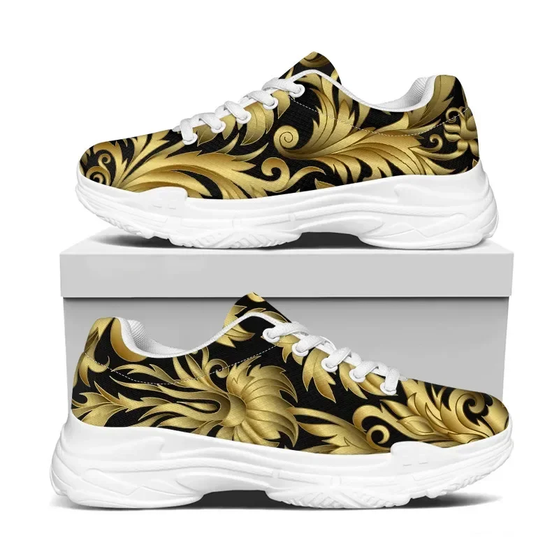 Retro Golden Floral Women Mesh Shoes Casual Sneakers Female Lace Up Outdoor Increasing Platform Dropshipping