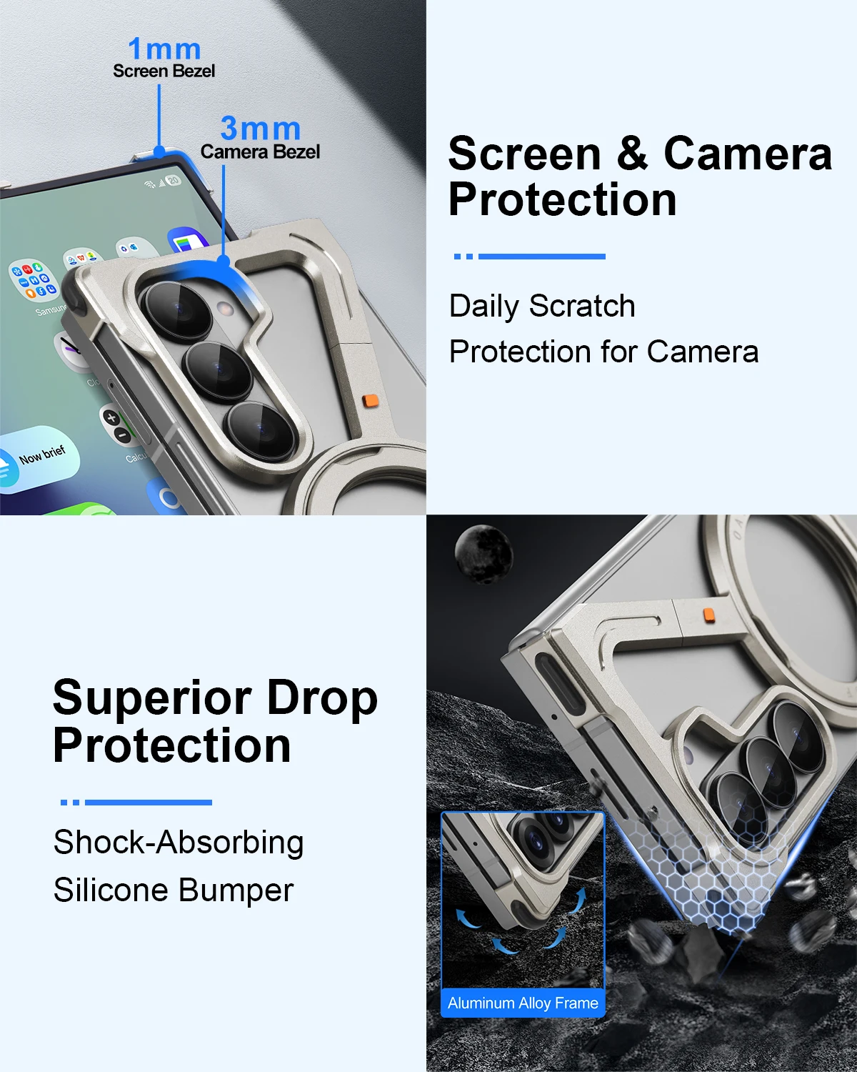 Eary Z-Shped Frameless Case for Galaxy Z Fold 7 With 360°Rotate Magnetic Stand Metal Aluminium Phone Cover Shockproof Protective