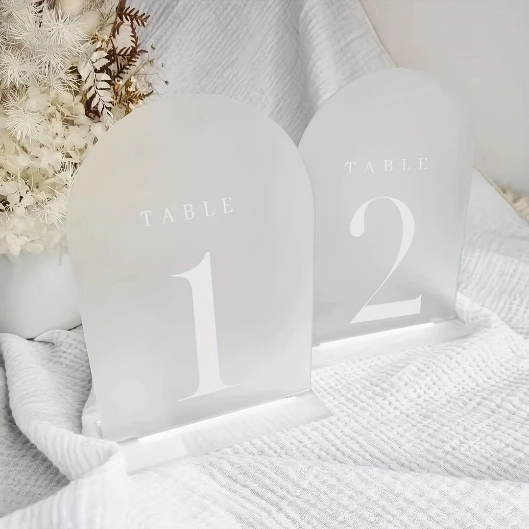 Frosted Arch Wedding Table Numbers 1-20 with Stands Acrylic Signs and Holders Perfect for Centerpiece Reception Decoration wedding table numbers acrylic sign holders