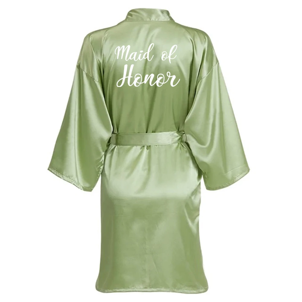 Sage Green Satin Kimono with Team Bride Embroidery