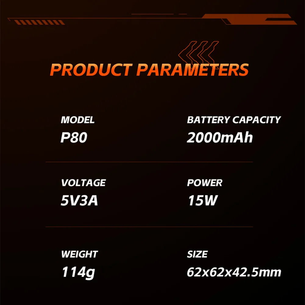 15W 휴대전화 반도체 냉각팬 라디에이터(2000mAh 충전식 배터리 포함) 휴대전화 부품용 LED 디스플레이 쿨러