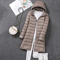 2023 Women Spring Jacket Ultralight Thin Packable Down Long Jacket  Female Hat Detachable Slim Fit Skirt Coat Portable Outwear - Image 3