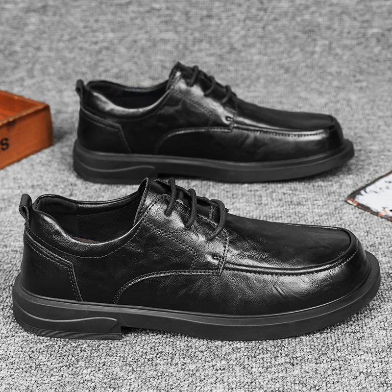 2023 Fashion New Men's Business Dress Shoes Lace Up Work Shoes Men's Genuine Leather Shoes Park Walking Shoes Free Delivery