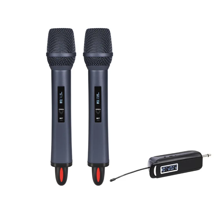 

Wireless Microphone UHF Dual Cordless Metal Dynamic Mic System with Receiver for Karaoke Singing Wedding DJ Party Speech Church