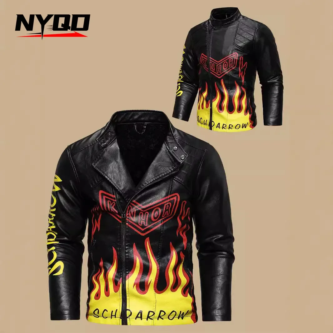 남성용 PU 가죽 가을, 겨울LeatherJacket withSlantedPlacket and LapelMotorcycle JacketWinter Jacket MenМотоциклетная Куртка