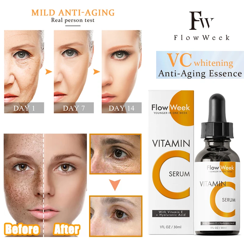 Flow Week Retinol Wrinkles Removal Vitamin C Serum Remove Dark Spots Brighten Skin Aging Care Repair Tighten Skin Face Serum