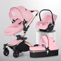Baby Stroller 3 In 1 Pu leather baby Carriage with Car Seat travel foldable Newborn strollers for baby and toddler pram luxury