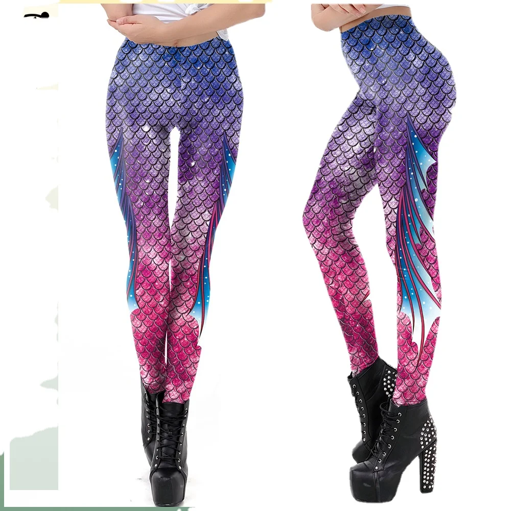 

KDK1920 European and American 3D Fish Scale Printing High Waisted Leggings Women Pants