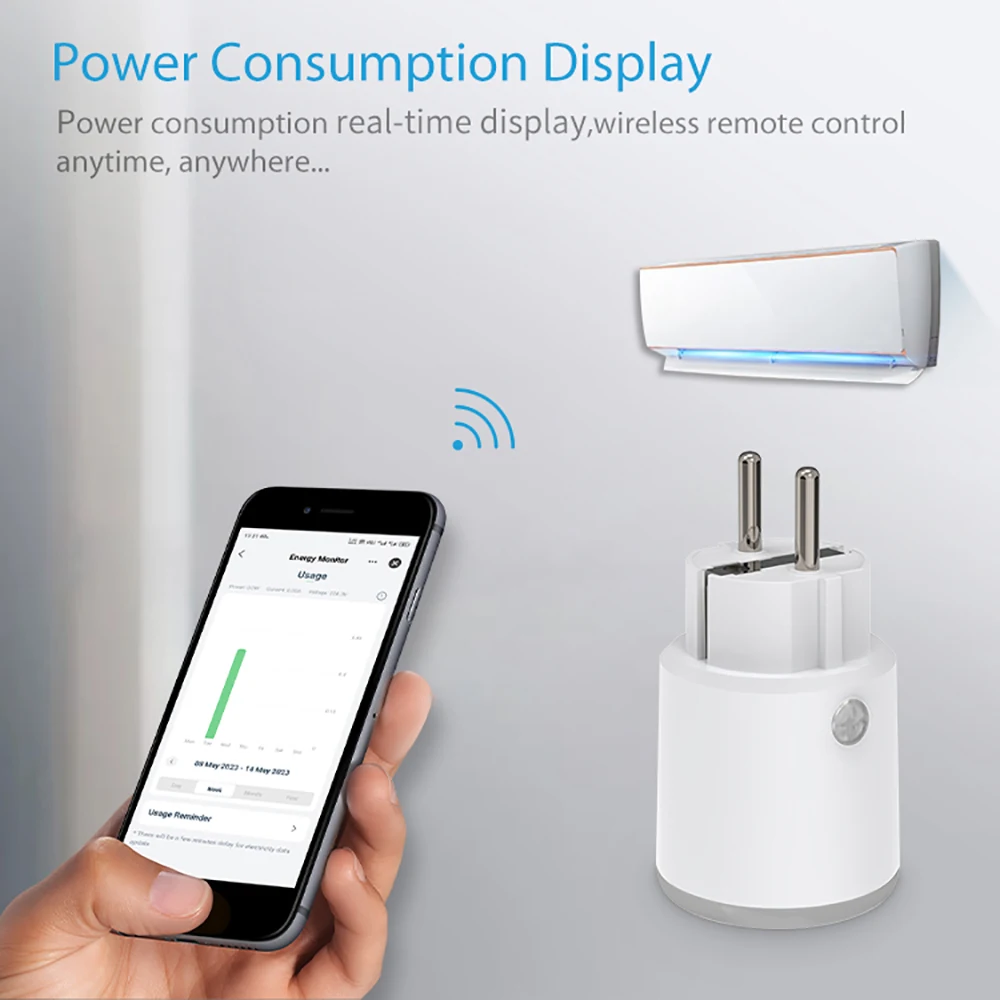 Tuya Homekit Matter Smart Power Plug Wifi 16A Power Meter Remote Control EU Outl