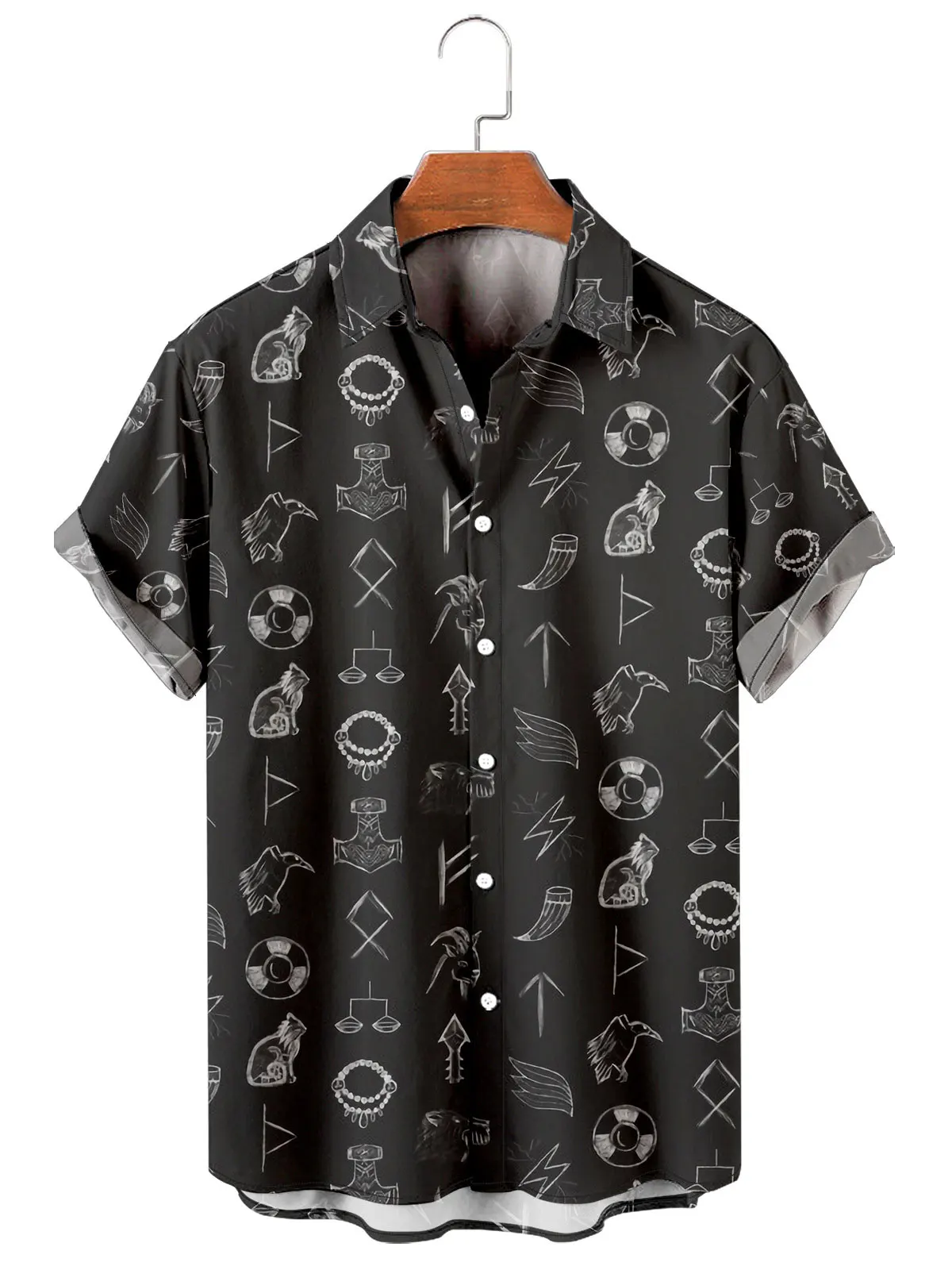 Men's Fashion Y2K Hombre T-Shirts Hawaiian Shirt Viking Element 3D Print Cozy Casual Short Sleeve Beach Oversized shirts men top