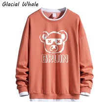 

GlacialWhale Crewneck Sweatshirt Men New Patchwork Print Oversized Hip Hop Streetwear Male Casual Orange Hoodie Men Sweatshirts