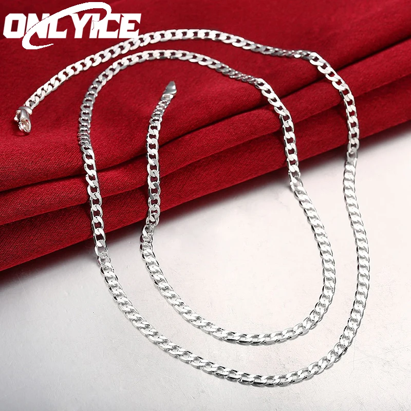 

925 Sterling Silver 16/18/20/22/24/26/28/30 Inches 4mm Side Chain Necklace For Man Women Fashion Jewelry Popular Accessories