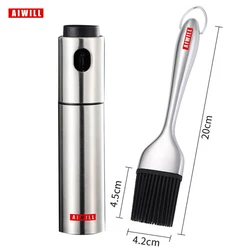 Stainless Steel Olive Oil Sprayer Bottle - 100ml for Kitchen, Cooking, and BBQ (Oil Can and Brush)