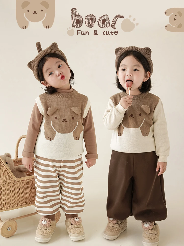 

Милый жаккардовый топ для девочек, Детский Теплый Забавный вязаный жилет, трендовый свитер