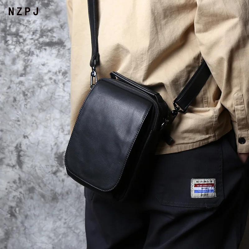 New Leather Men's Shoulder Bag Top Layer Cowhide Casual High-End Small Shoulder Bag Trendy Men's Bag For 8 Inch Ipad NZPJ