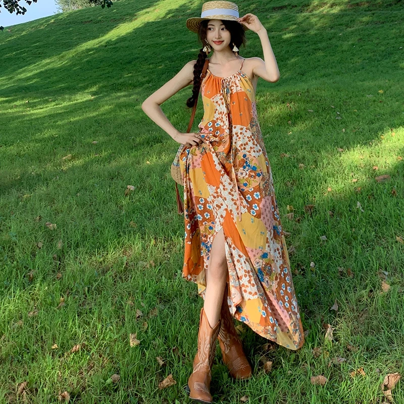 

Summer Bohemian Beach Dress High Split Maxi Elegant Ladies Sundress Lolita Women's Strapless Hawaiian Clothing Plus Size 2023
