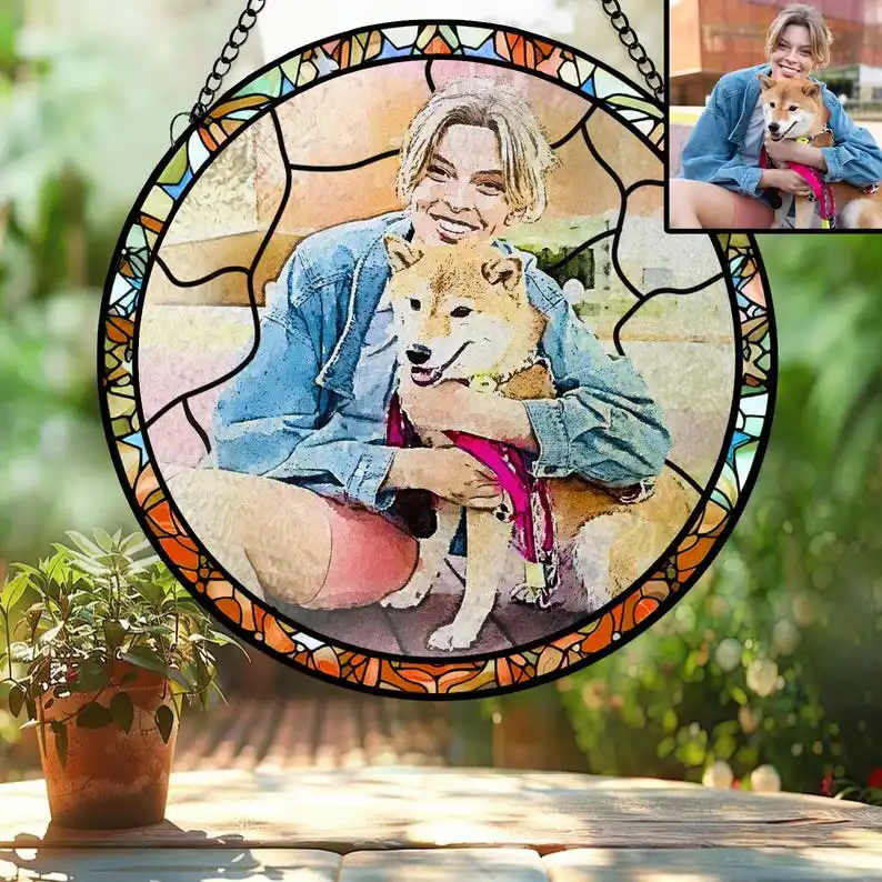 Potrait Ornament,Potrait From Photo,Photo Suncatcher Staine Glass,Stain Glass Gift,Unique Personalized Gift