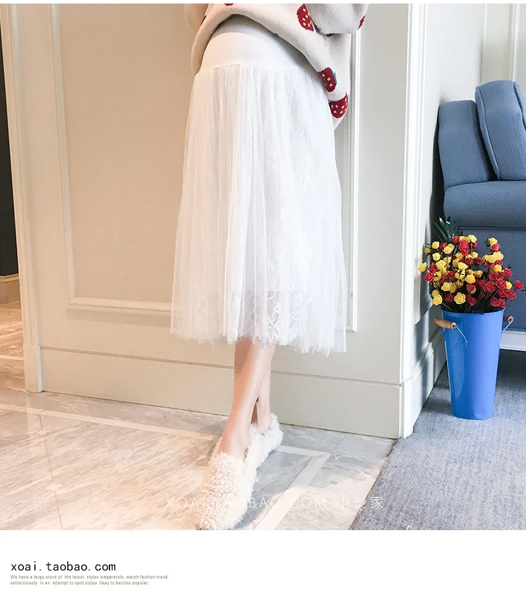White fairy maternity belly support adjustable lace skirt fashion all-match A-line maternity dress