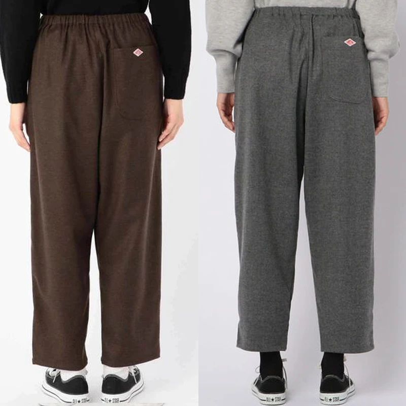 Autumn Winter Woolen Trousers Elastic Waist Straight Leg Loose Fit ex  Color Suit Pants Thi Warm Nine-Piece Casual...