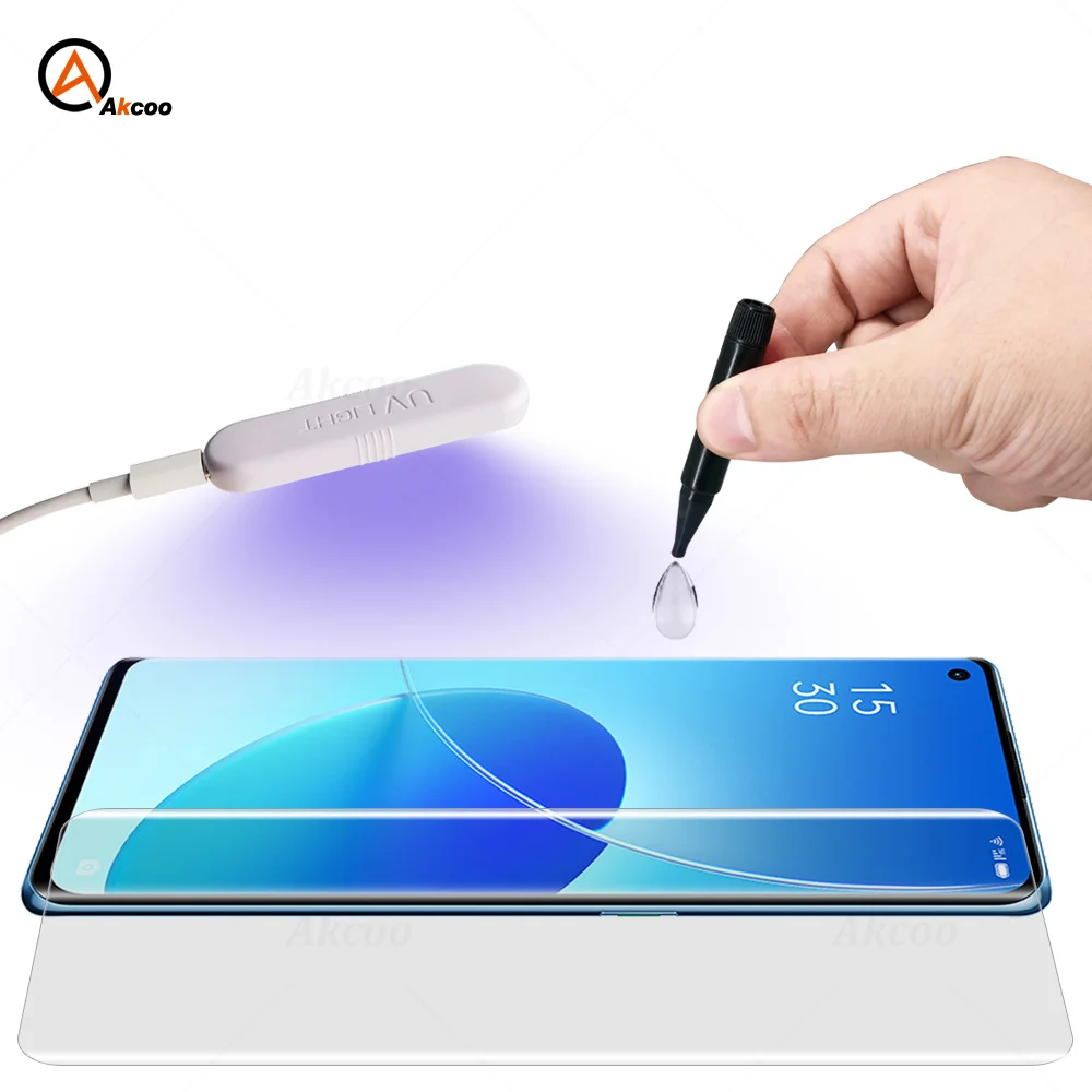Akcoo протектор экрана для OPPO Reno6 Pro УФ Полное покрытие экрана Клей закаленное стекло пленка для oppo reno6 pro УФ стекло