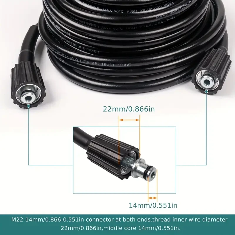 High Pressure Washer Hose 5800 PSI M22-14mm Durable Extension Tube for Efficient Cleaning, 236.22inch/314.96inch/393.7inch/590.5 2
