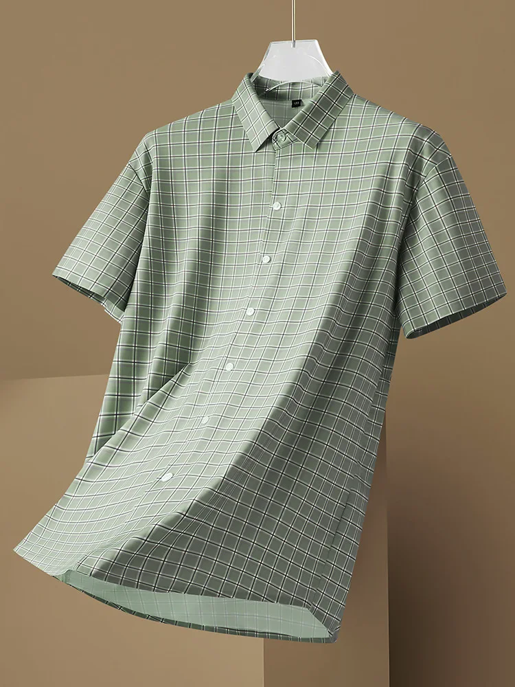 Summer Men's Plus Size Plaid Short-sleeved Shirt 10XL 12XL
