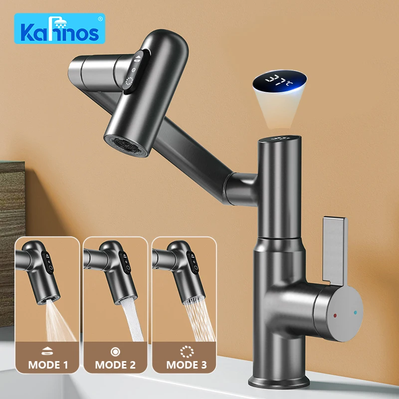 

Brass Bathroom Sink Faucet Hot and Cold Water Digital Display Basin Faucet LED 360 Rotation Stream Sprayer Tap Mixer Faucet