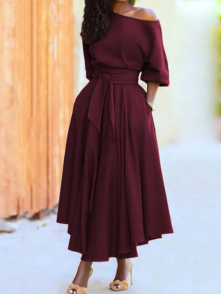 

Sexy Off Shoulder Summer Office Maxi Dresses Party Birthday Women Fashion Robe Solid Elegant Business Long Even Dress Vestidos