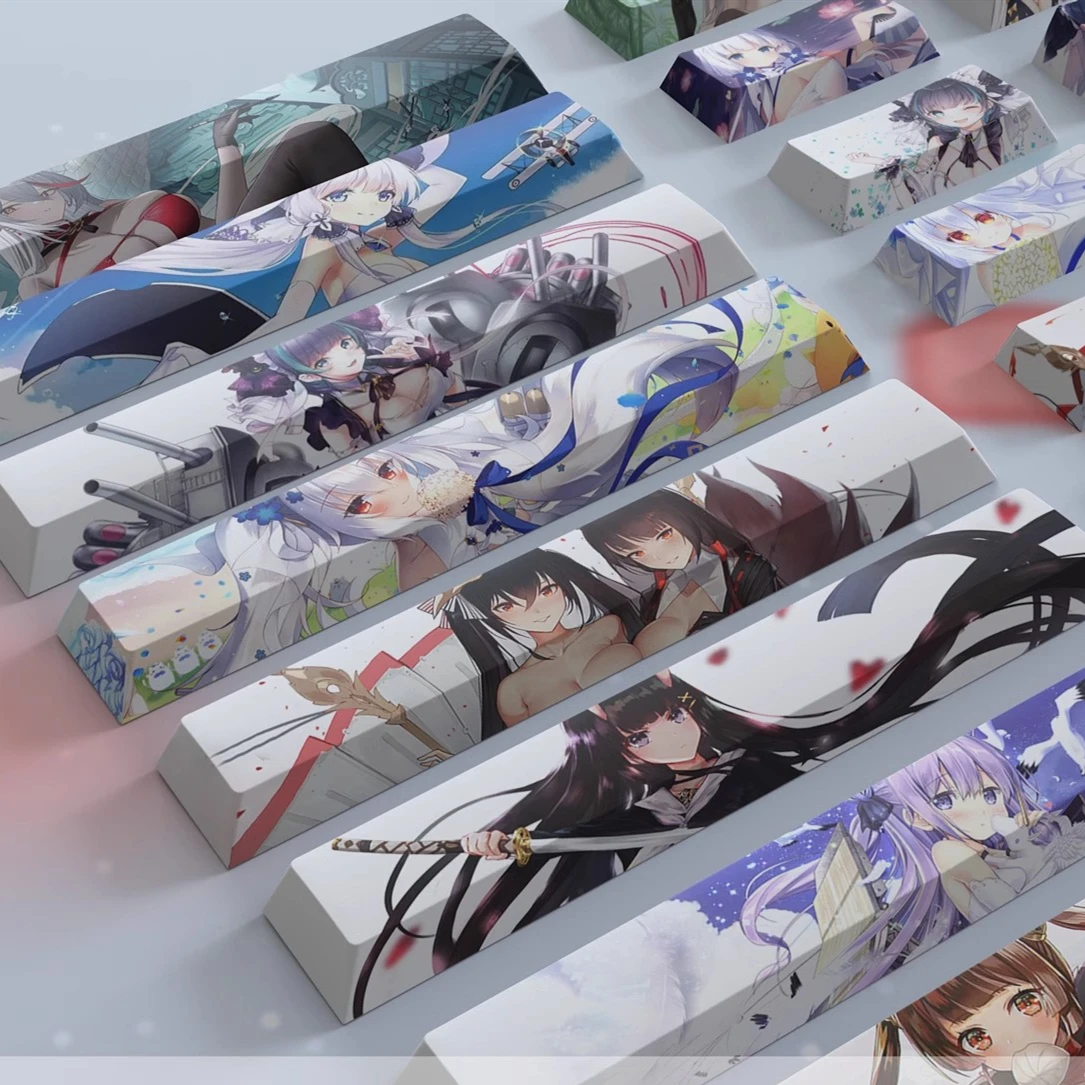 Azur Lane Keycaps Grupo Barra de Espaço 6.25u Esc 2.25u Entrar Pbt Tintura Subbed Anime Gaming Agir Perfil Cereja Chaves - Imagem 4