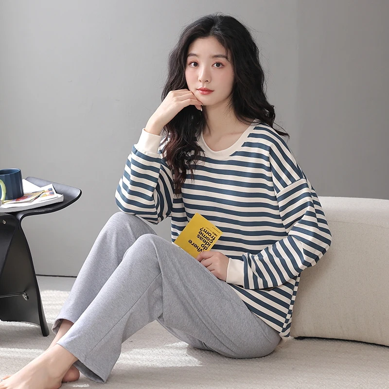 Autumn Cotton Sleepwear Cute Pajamas for Women Korean Pajama Sets Pijamas  with Bra Pads Long Sleeve Avocado Print Loungewear - AliExpress