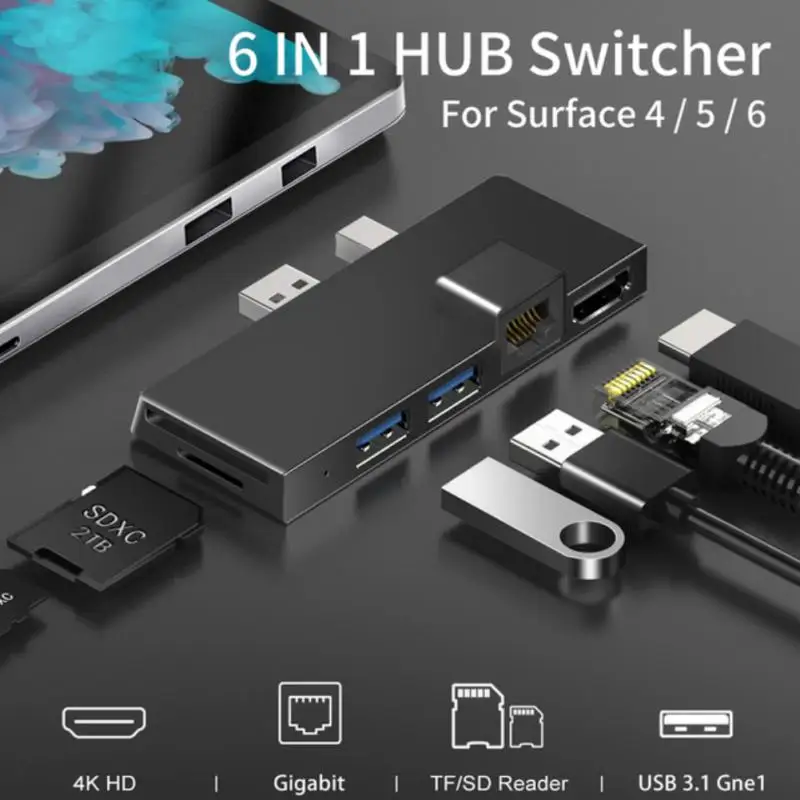 

Док-станция из алюминиевого сплава с USB 3,0 для чтения SD/TF-карт, гигабитный сетевой конвертер для Microsoft Surface 4/5/6
