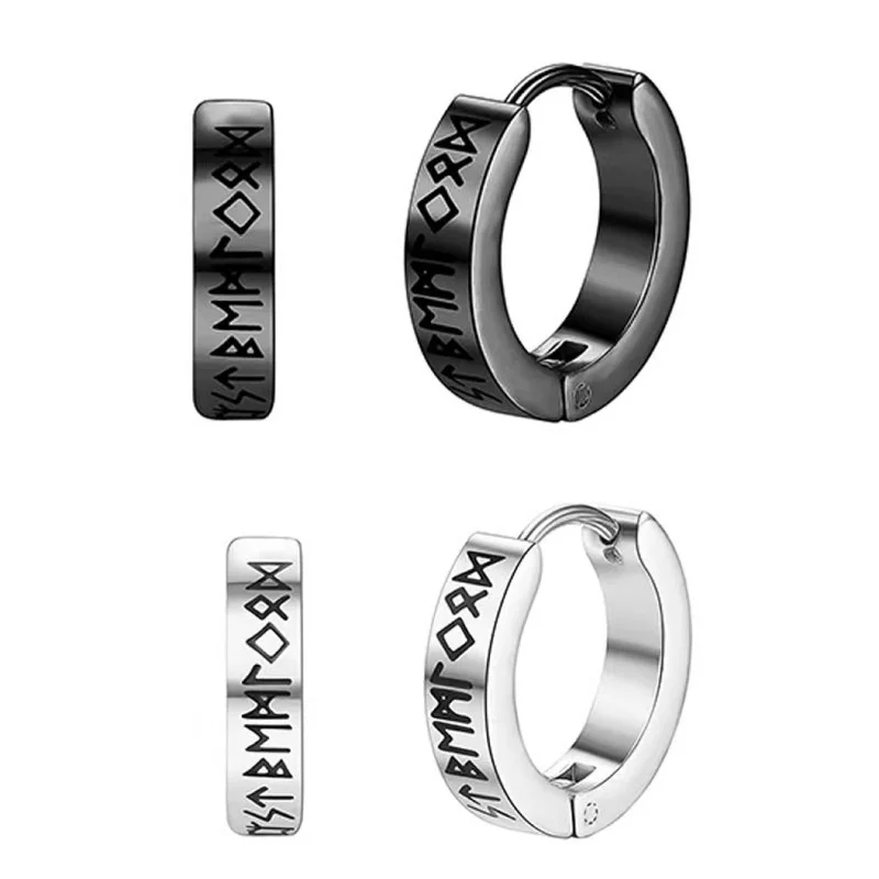 

1 Pair Norse Viking Runes Hoop Earrings for Men Women 12mm Stainless Huggie Steel Studs Earring Boys Male Fashion Jewellry