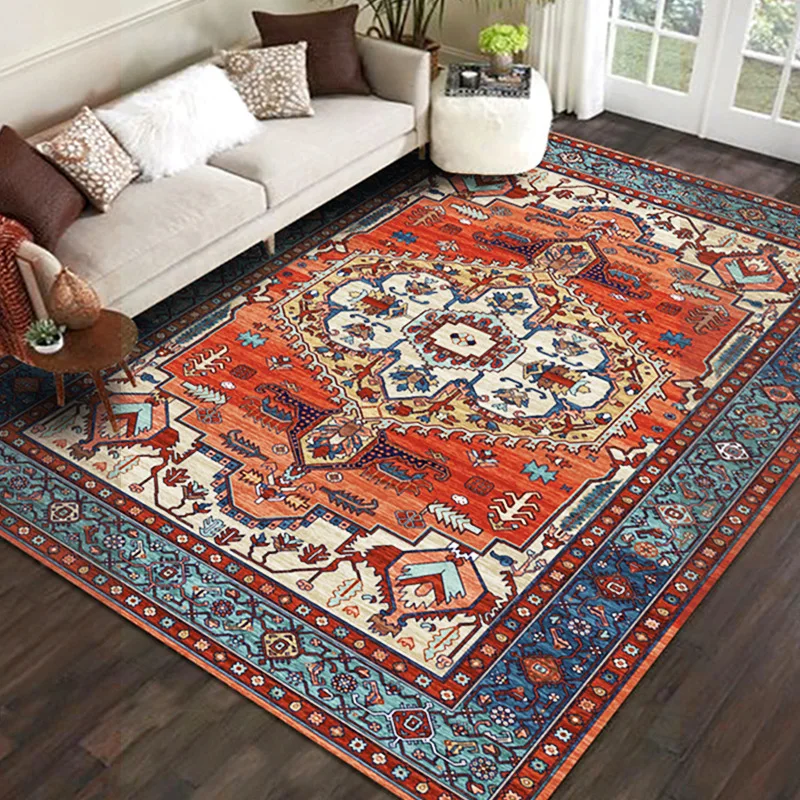 New Bohemian Anti-Slip Living Room Carpet Vintage Turkish Waterproof Sofa Coffee Table Rug Moroccan Colorful Bedroom Bed Mat