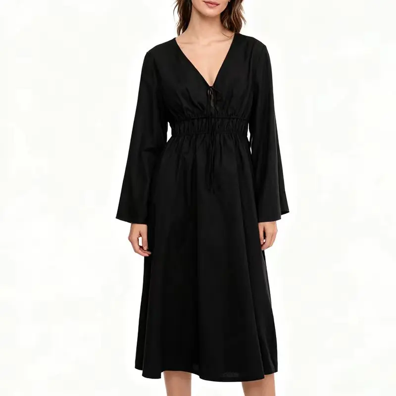 المرأة التعادل القطن الكتان الجبهة قفطان فستان ربي...