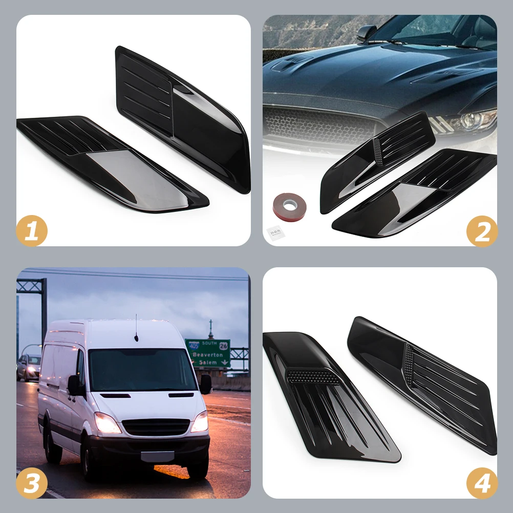 1 쌍 시뮬레이션 된 자동차 공기 흐름 통풍구 피아노 블랙 ABS 소재 엔진 후드 스티커 장식 콘센트 커버 차량 환기