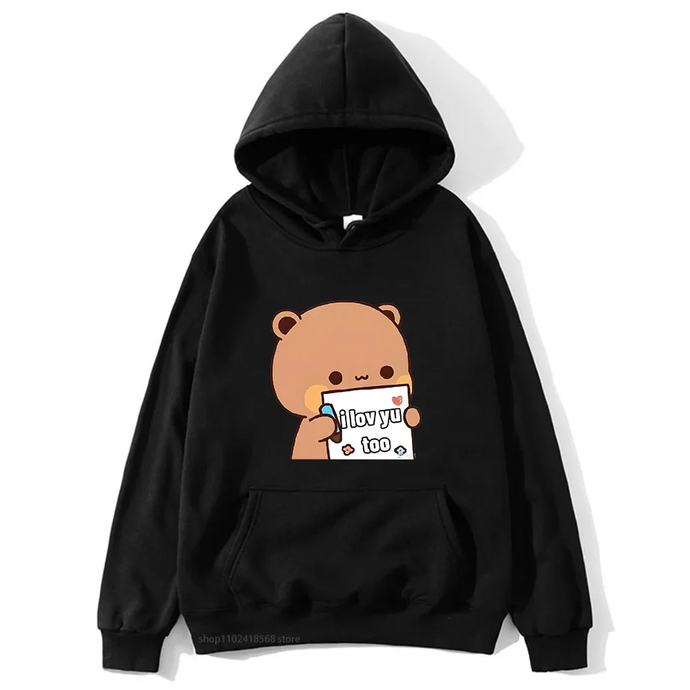 BuBu Panda’s Love Message To DuDu Bear Hoodie Kawaii Cartoon Graphic Sweatshirt Couple Clothes Men Women's Casual Y2k Pullover