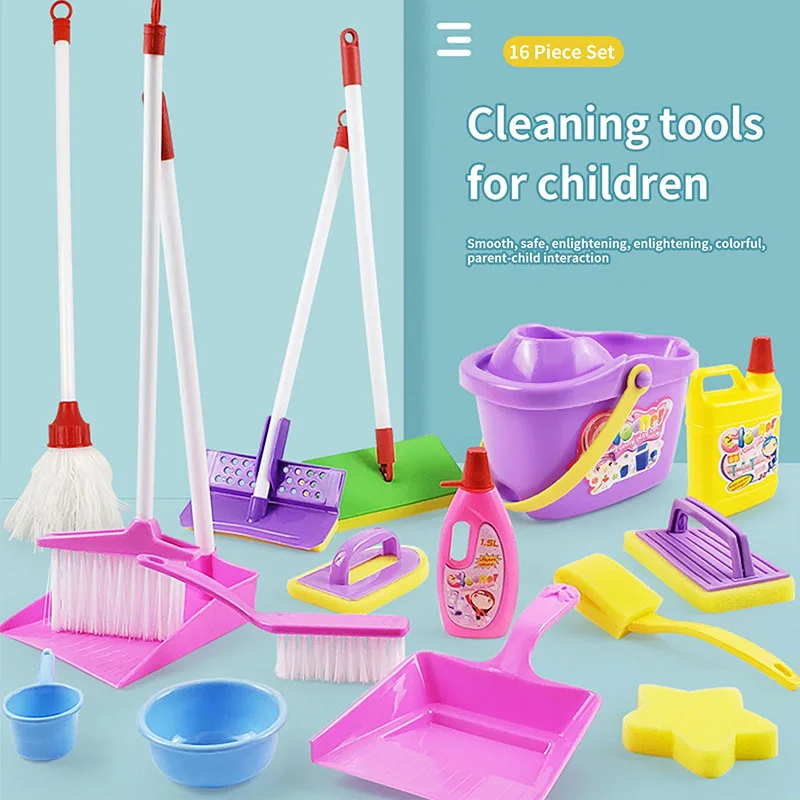 16Pcs/Set Kids Baby Simulation Cleaning Toy Mop Housekeeping Toys Broom  Furniture Happy Play House Educational Model Girls Boys - Realistic Reborn  Dolls for Sale