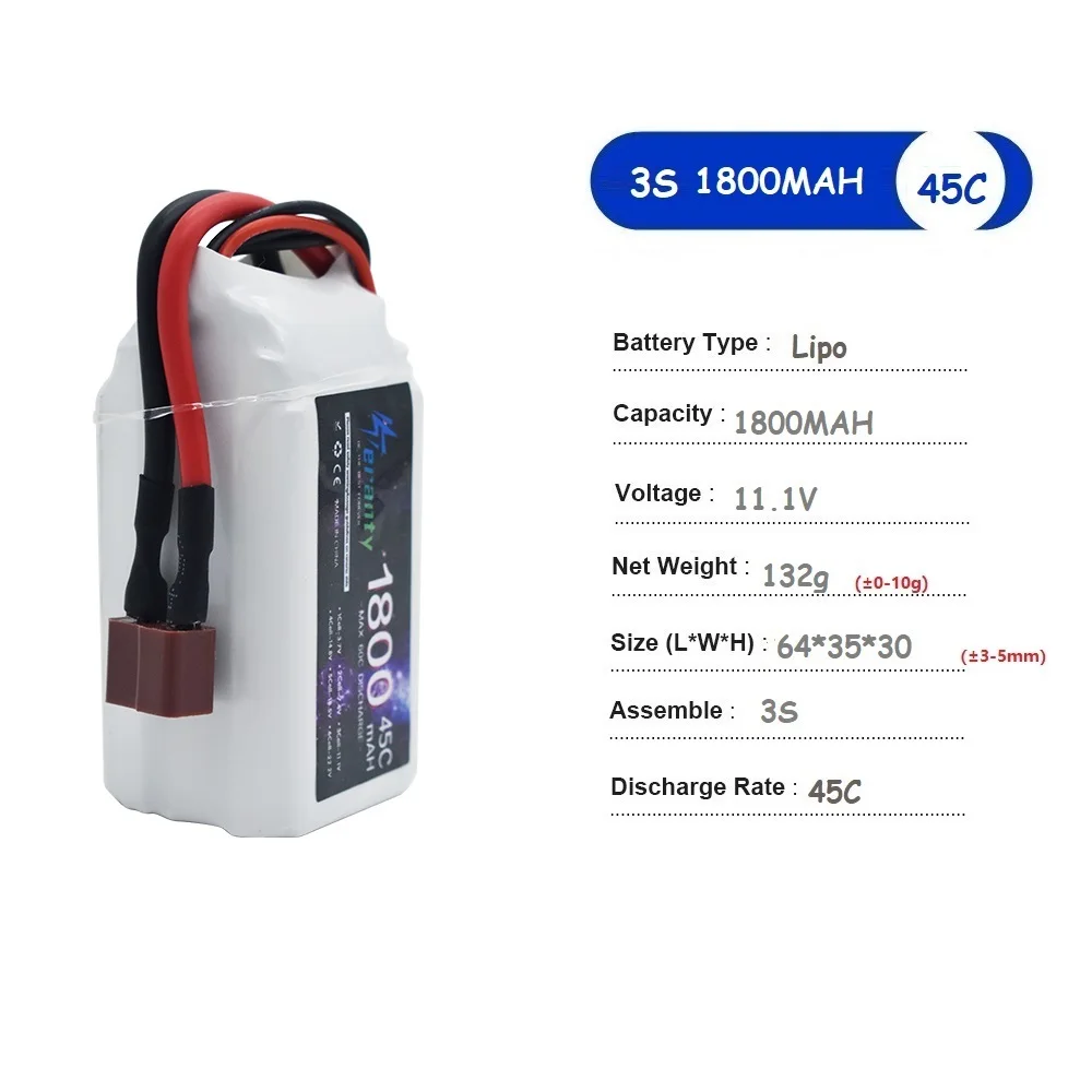 Batterie LiPo 11.1V pour drone avec connecteur XT60 dépassant, câbles de puissance et prise balance