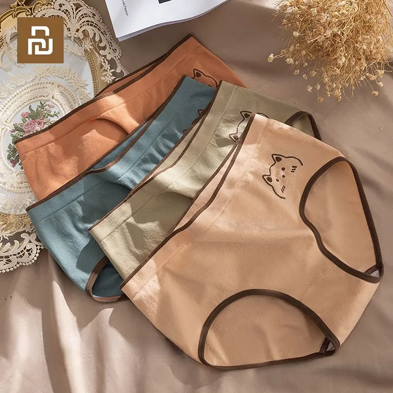 

Youpin 4Pcs/Set Women Cotton Underwear Comfortable Women's Panties Ladies Cartoon Underpants Solid Color Briefs Female Lingerie