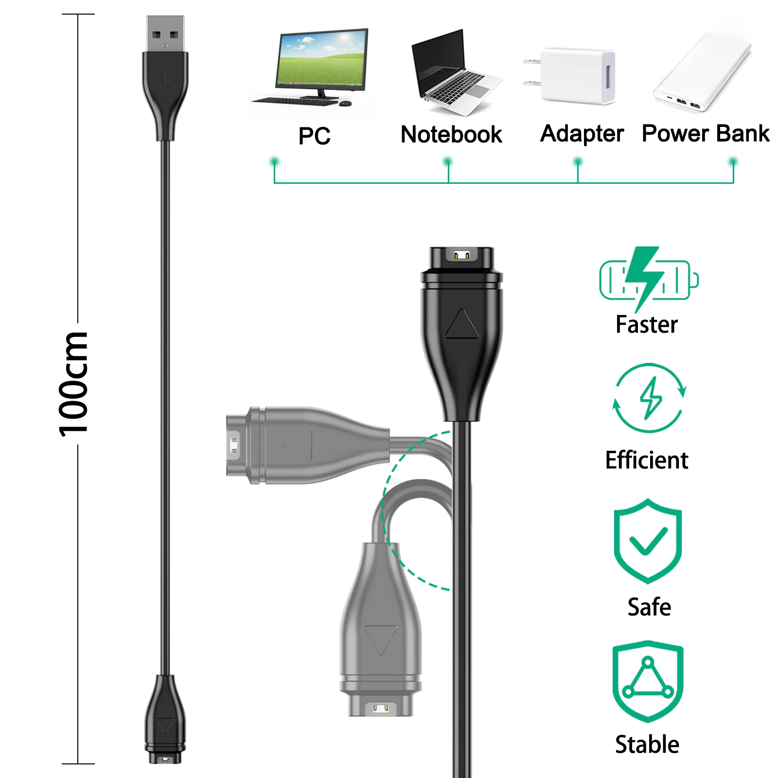 รูปสินค้า 2 pcs/1 ชิ้น/ล็อต USB Charger สําหรับ Garmin Instinct/Venu 2/Vivoactive 3/Fenix 7/Forerunner 55/Quatix 6/D2 Air/Vivomove 3 สายชาร์จ