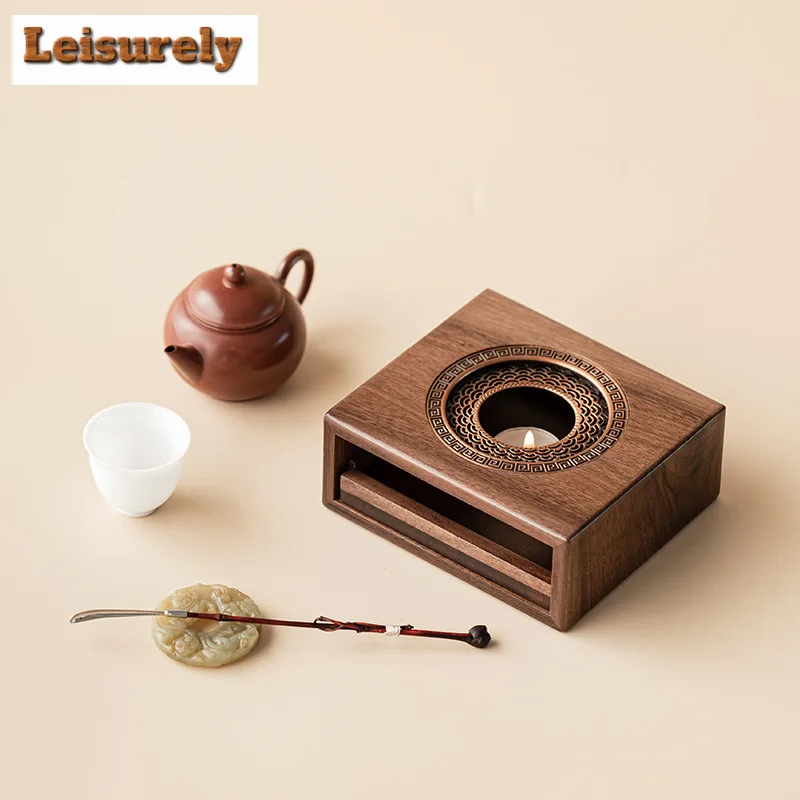 Walnut Wood Tea Warmer Holder Candle Heater Stove Household Kettle Stand Baked Milk Jar Carbon Furnace Chinese Tea Set Supplies
