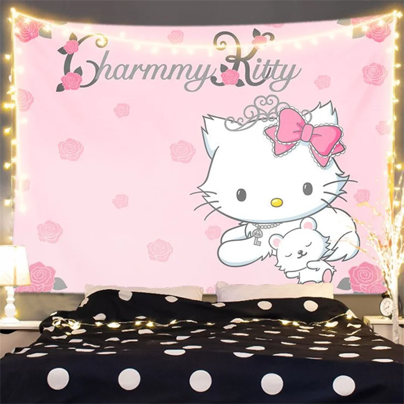Sanrio 헬로 키티 태피스트리 귀여운 배경 Kawaii 애니메이션 태피스트리 벽 장식 방 장식 소녀 기숙사 벽 마운트 태피스트리