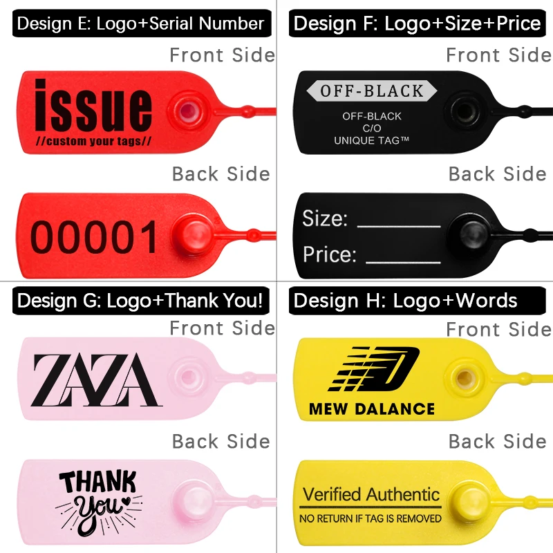100개 맞춤 의류 행택 개인 맞춤 플라스틱 보안 씰 인쇄 의류 신발 가방 제품 로고 선물 라벨