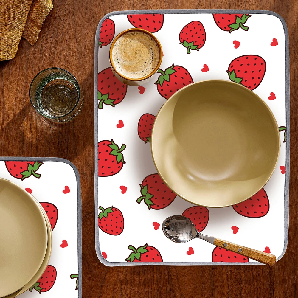 

45x60CM Microfiber Strawberry Pattern Dish Drying Mat Kitchen Absorbent Cushion Pad Tableware Placemat Decorate Kitchen Supplies