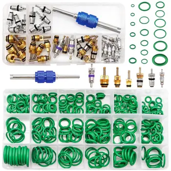 Kit di riparazione A/C per auto R12 R134a Nuclei dello stelo della valvola della gomma di refrigerazione, guarnizioni del compressore dell'aria condizionata per auto O-ring