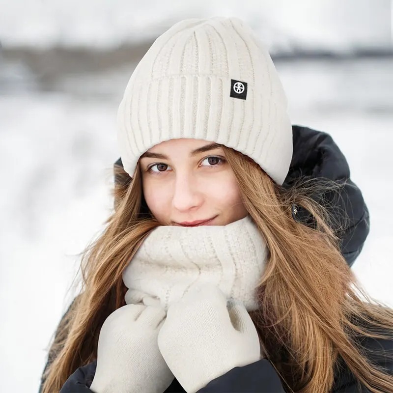 3pcs Winter Beanie Hat Gloves Snood Scarf Set Skull Caps Thickened Fleece Lined Neck Cashmere Scarves Cap Set For Men Women winter hat winter accessories fleece neck cover knitted hat scarf set